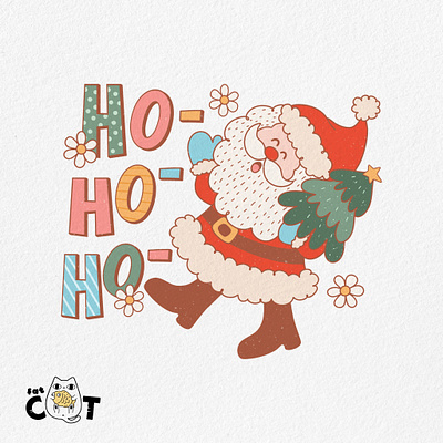 Groovy Christmas _ HO HO HO christmas illustration pod print on demand retro retro design