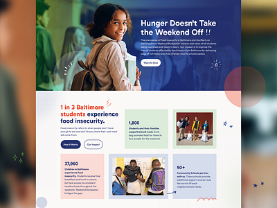 Nonprofit Website Design - Weekend Backpacks backpacks branding charity design food insecurity illustration improve non profit nonprofit nonprofit website design nutrition students support ui webdesign