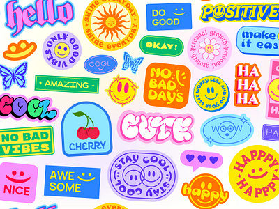 Cute Y2K Stickers Collage. Cool 2000s Seamless Pattern. 2000s 90s abstract aesthetic art background collage cool cute design girl groovy happy icon patch pattern pink smile sticker y2k