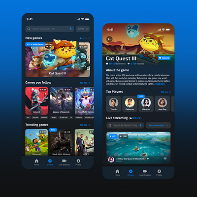 Game Streaming Mobile App UI Design app game graphic design mobile ui