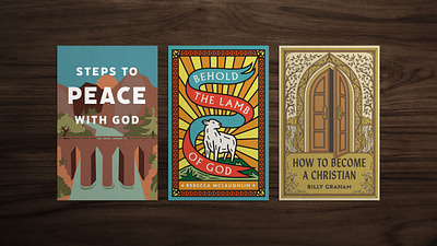 Crossway Tracts banner bridge christian church design door fruit grapes illustration lamb mountain sheep stained glass trees typography vines vineyard