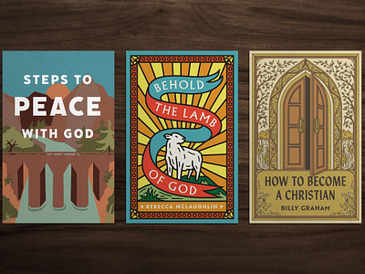 Crossway Tracts banner bridge christian church design door fruit grapes illustration lamb mountain sheep stained glass trees typography vines vineyard