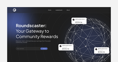 Roundscaster landing page ui analytics blockchain branding earnings fintech graphic design graphicdesign interface landingpage ui ux web3 webdesign websitedesign