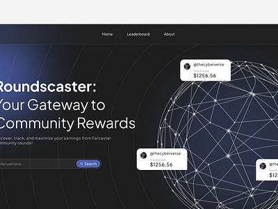 Roundscaster landing page ui analytics blockchain branding earnings fintech graphic design graphicdesign interface landingpage ui ux web3 webdesign websitedesign