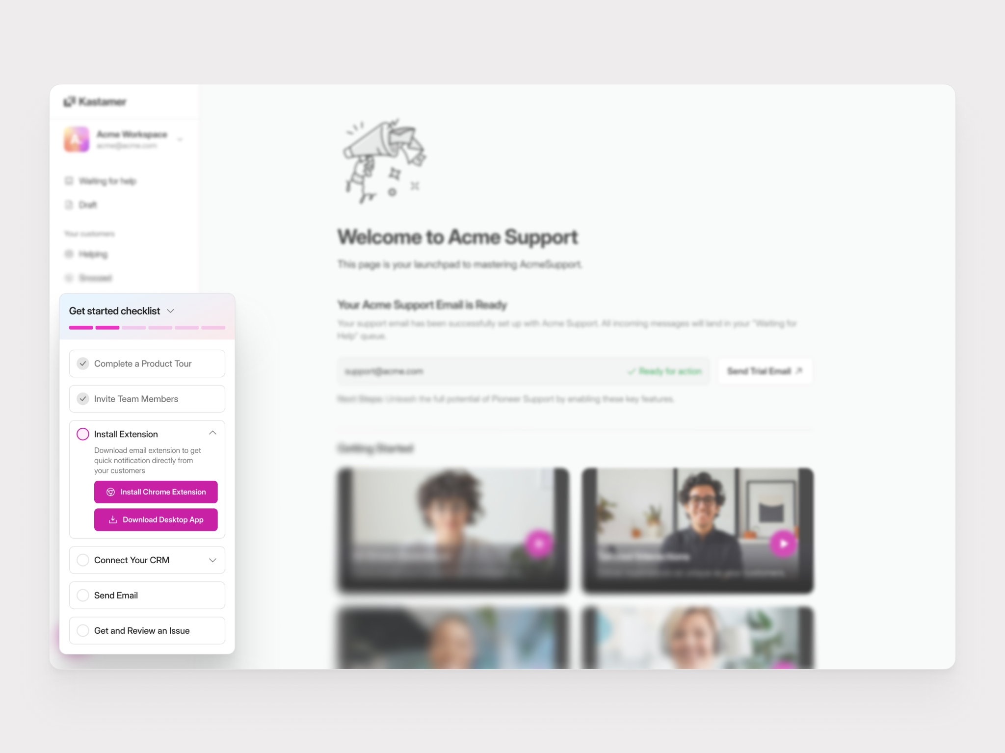 Kastamer - Get Started Checklist check list clean customer support dashboard get started management platform minimal saas web app