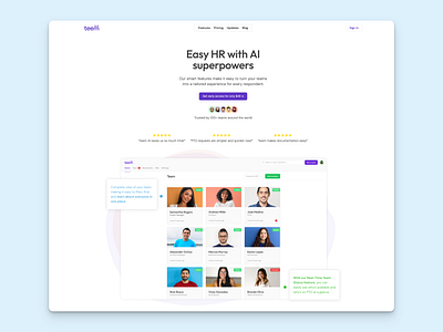 Landing page for teem.so header hero hr landing page logo website