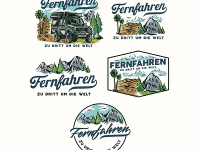 Fernfahren Design Bundle adventure badge design branding desert fernfahren graphic design hand drawn design illustration illustration vintage logo logo design mountains offroad overland travel vintage badge vintage hand drawn vintage logo