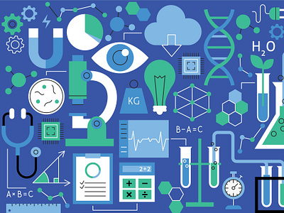 Science school board atom biology chemistry dna flask flat illustration lab laboratory line molecule nuclear outline pattern physics school science university vector