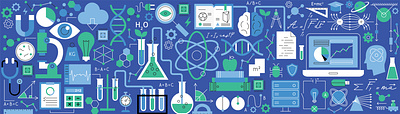 Science school board atom biology chemistry dna flask flat illustration lab laboratory line molecule nuclear outline pattern physics school science university vector