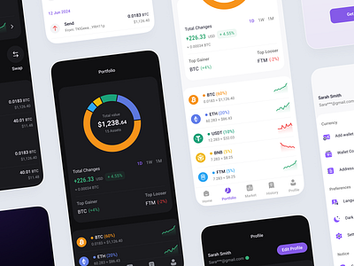 Crypto wallet app UI app ui crypto dark theme design finance flat ui mobile ui ui design ux wallet