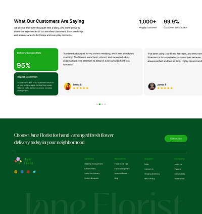 Website Testimonials and Footer for florist website block chain design flower flowrist product design ui uiux ux