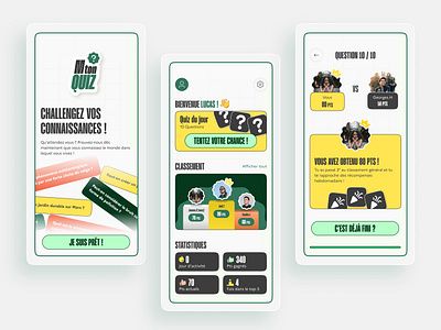 Quiz App - UI Design app application challenge design elegant figma green knowledge project question quiz quizz rewards ui yellow