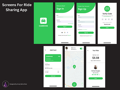 Ride Sharing App UI Design app design graphic designs mobile app ride sharing ui uidesigns uikits uiux