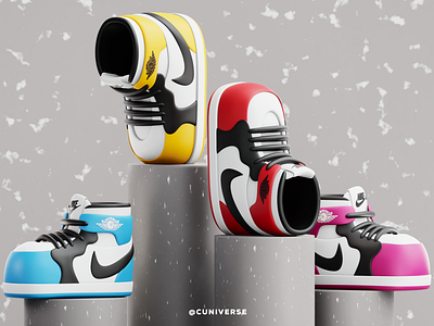 Stepping Up: 3D Nike Air Jordan Sneaker Design By Cuniverse 3d 3d illistration 3d modeling air jordan animation art branding gradient graphic design logo nike texture ui vector