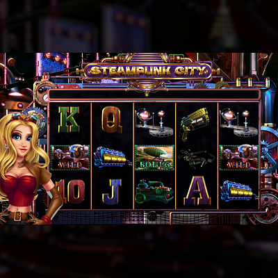 Online slot machine "Steampunk City" - The Main UI design animation digital art gambling game art game design game ui gaming gaming animation graphic design motion graphics reeels design reel animation reels slot animation slot design slot machine slot reels steampunk steampunk slot