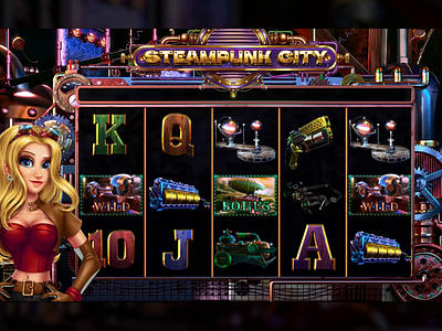 Online slot machine "Steampunk City" - The Main UI design animation digital art gambling game art game design game ui gaming gaming animation graphic design motion graphics reeels design reel animation reels slot animation slot design slot machine slot reels steampunk steampunk slot