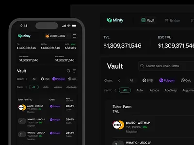 Dark mode: Vault screen blockchain crypto dashboard design fintech ui web3