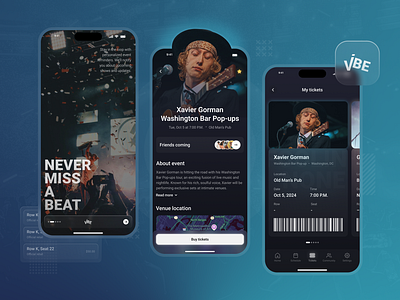 Vibe - Ticketing Service Mobile App UI app app design mobile app mobile app design mobile design product design prototype ui ui design ux ux design uxui uxui design web design