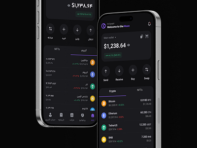 Crypto Wallet App UI app ui bitcoin crypto crypto wallet cryptocurrency dark theme design finance flat ui mobile ui pie chart ui ui design ux wallet