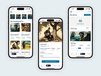 NFT's Device Connect Application app banner bottom bar branding category design device home page login manually device connect marketplace mobile app nft qr code splash screen tab bar ui ux design web website