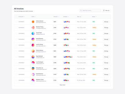 All Invoice Table app design application crm invoice management table table design ui ui design ux view edit web app web design website