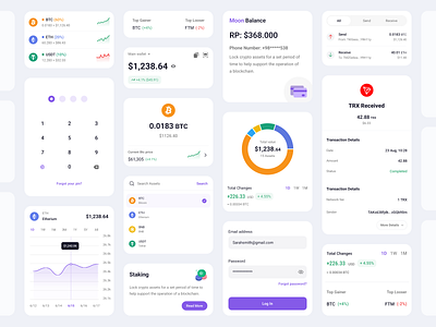 Crypto Wallet App Components app ui button card ui chart component crypto crypto wallet cryptocurrency design design system finance flat ui mobile ui pie chart ui ui design wallet