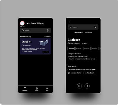 Merriam Webster Dictionary App Interface(Upgrade) animation branding graphic design motion graphics ui