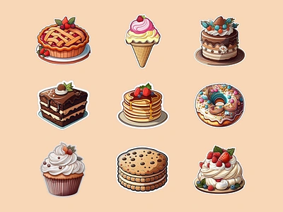 Sweet Treats: Dessert Food Sticker Collection creativedesign cupcake design dessert dessert stickers digital art digital download food food stickers graphicdesign icondesign icons illustration stickerdesign stickers sweet sweet dish sweet treat sweet treat stickers vectorart