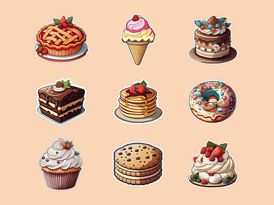 Sweet Treats: Dessert Food Sticker Collection creativedesign cupcake design dessert dessert stickers digital art digital download food food stickers graphicdesign icondesign icons illustration stickerdesign stickers sweet sweet dish sweet treat sweet treat stickers vectorart