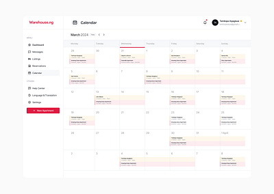 Calendar calendar design real estate ui ui design ux ux design