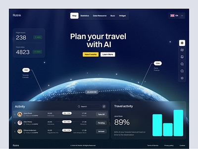 AI Trip Planner Website Design agency website ai design ai website corporate website creative website dashboard hero hero section landing page technology website travel landing page travel website ui ui design user experience user interface ux web design web design services web platform