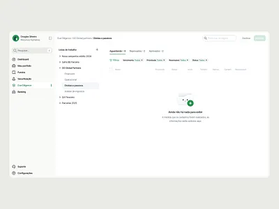 Due diligence brazil data table due due diligence empty empty state filter resume ribeirão preto saas sidebar são paulo table tabs tree view white label