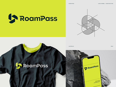 RoamPass brand construction fan fans grid logo mobile negative network pass passport play roam sports stream symbol t shirt travel