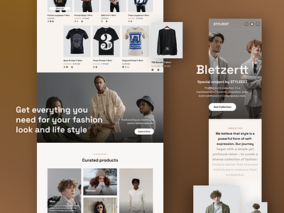 Styleest - Fashion Landing Page - Latest & Curated Products apparel branding brown cart coat ecommerce fashion landing page mobile model phone responsive shirt shopping style tablet trends ui design ux design website