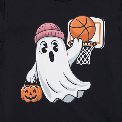 Cute Ghost Playing Basketball Halloween Ghost Ice Coffee graphic design halloween illustration ilu typography