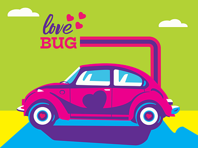 Love Bug bright bug car happy hearts love pink