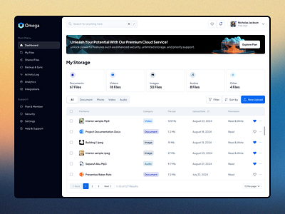 Homepage - Cloud Storage Dashboard cloud cloud app dashboard file file manager file sharing homepage product storage storage app ui ux web app webapp