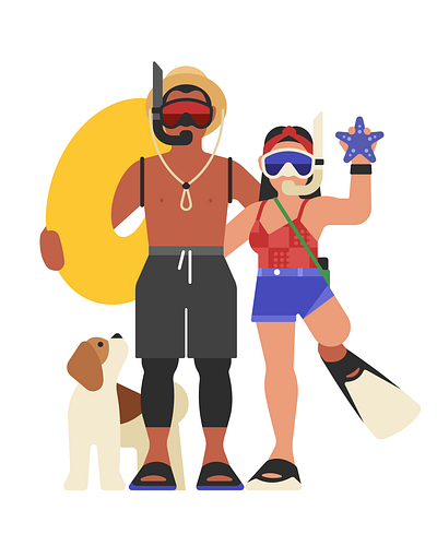 Endless Summer 🌊 branding character color couple diver flat illustration ocean sea summer