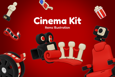 3D Cinema Kit Items Illustration 3d blender branding cinema icon iconpack illustration logo movie sticker ui