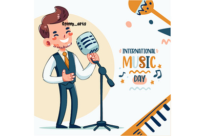 Hand Drawn International Music Day cartoon celebration concert culture day elements event festival guitar guitarist instrument joy music musical musician people singer song sound tradition