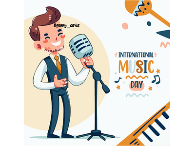 Hand Drawn International Music Day cartoon celebration concert culture day elements event festival guitar guitarist instrument joy music musical musician people singer song sound tradition