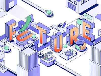 Future Isometric Illustration branding building cityscape design graphic design illustration isometric mural office works vector