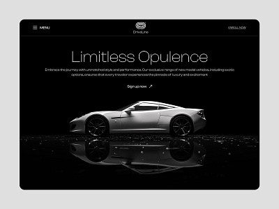 DriveLine Landing Page - Dark Theme bold car clean dark landingpage light luxury marketing minimalist modern plane private profile rental ship timeless typography ui user interface vehicle