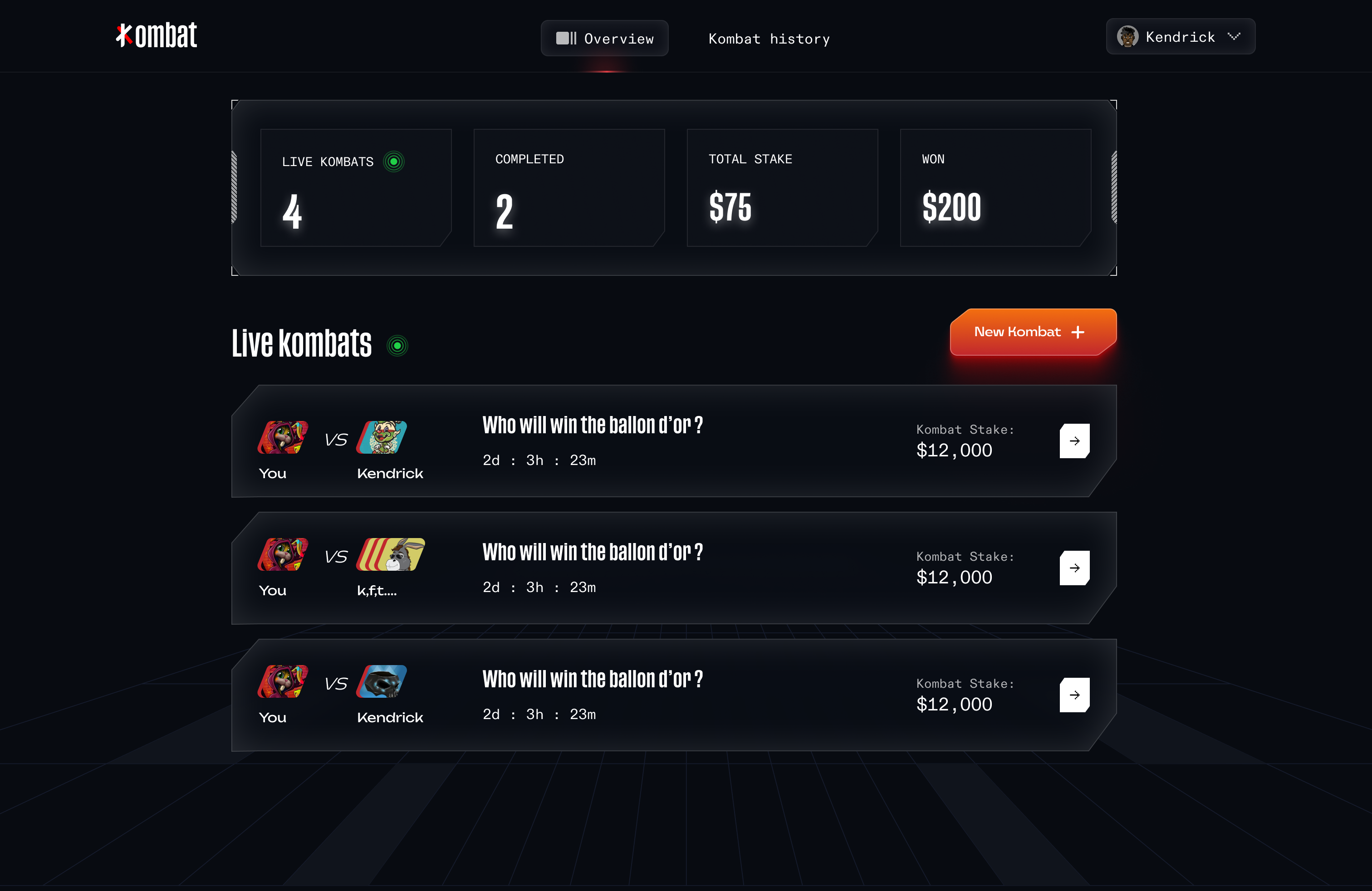 Combat | Web3 betting platform betting blockchain dashboard ui design uiux web3