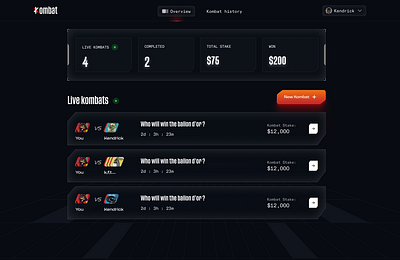 Combat | Web3 betting platform betting blockchain dashboard ui design uiux web3