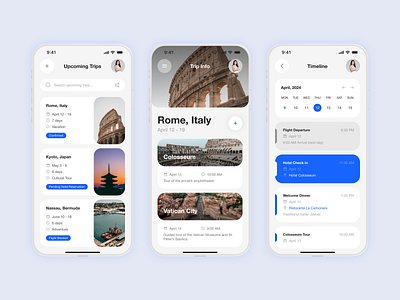 #DailyUI: Day 79 - Itinerary app branding dailyui design illustration itinerary logo mobile schedule timeline travel traveler traveling trip trips ui ui design ux ux design web