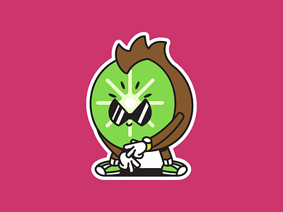 Kool Kiwi 😎🥝 branding brown colorfull contrast cool fruit glasses green illustration kiwi logo magenta retro sneaker sticker