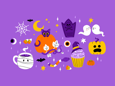 Halloween set 2 cartoon character concept cute design flat halloween illustration season spooky vector