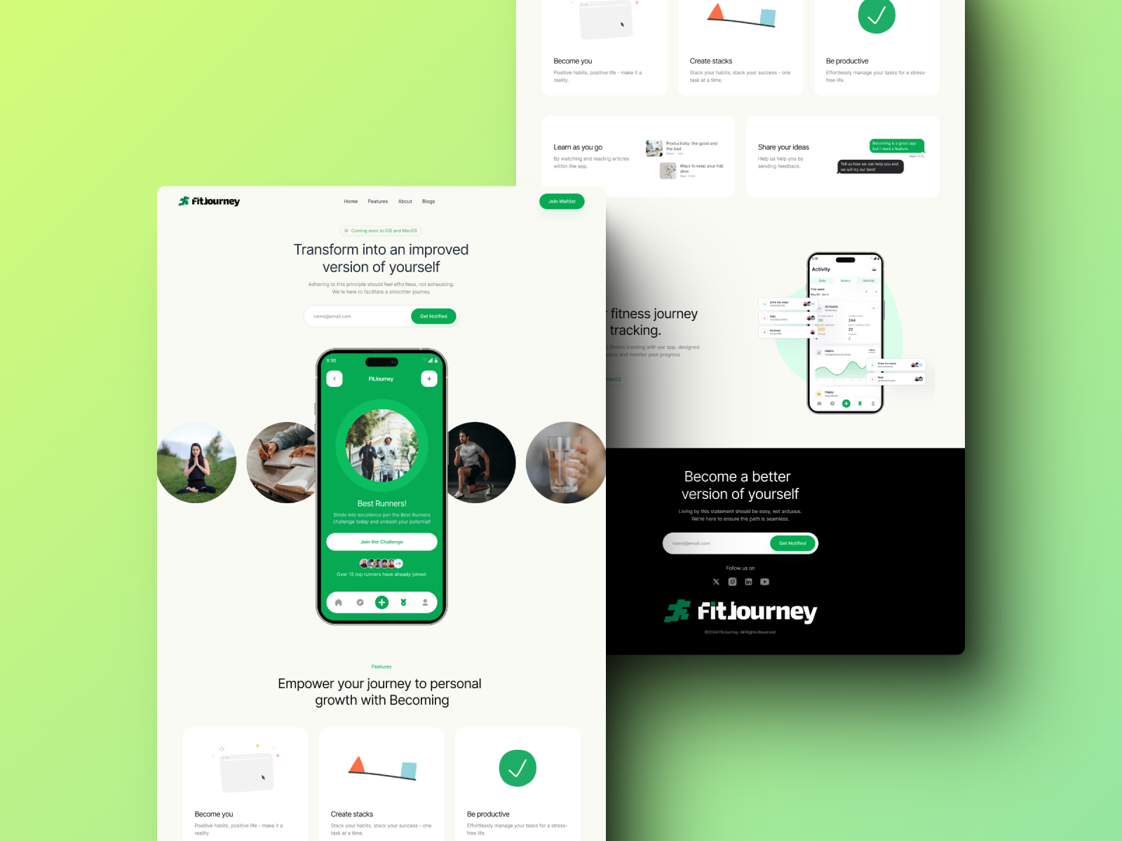 FitJourney - Website Design cleandesign designshowcase landingpage minimaldesign modernui ui uiux userexperience ux webdesign website websitedesign
