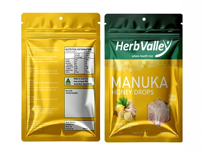 Manuka honey drops pouch packaging design babyfood branding candy candy bar candyshop dry food food packaging food packaging design graphic design honey illustration label label design logo packaging packaging design photoshop pouch pouch design